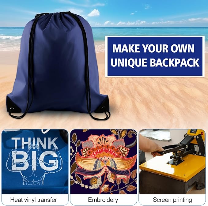KUUQA 50Pcs Navy Blue Drawstring Backpack Bulk Drawstring Bags String Bags Storage Bags Gym Backpack for Sport Gym Traveling