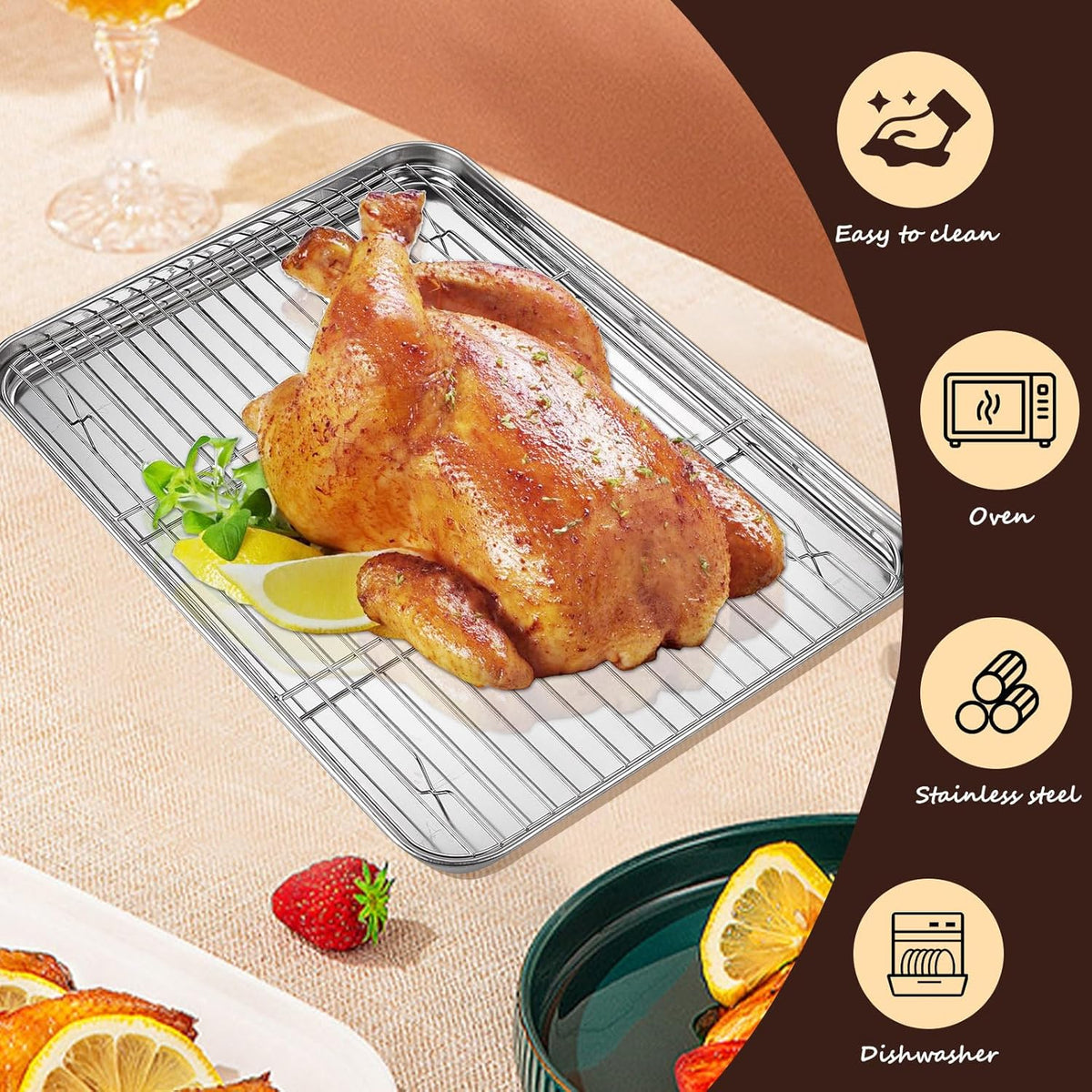 Baking Sheet with Racks Set [2 Sheets + 2 Racks], Stainless Steel Baking Sheets with Cooling Racks, Nonstick Pan, Warp Proof & Rust Proof & Easy to Clean, Size 16 X 12 X 1 Inch
