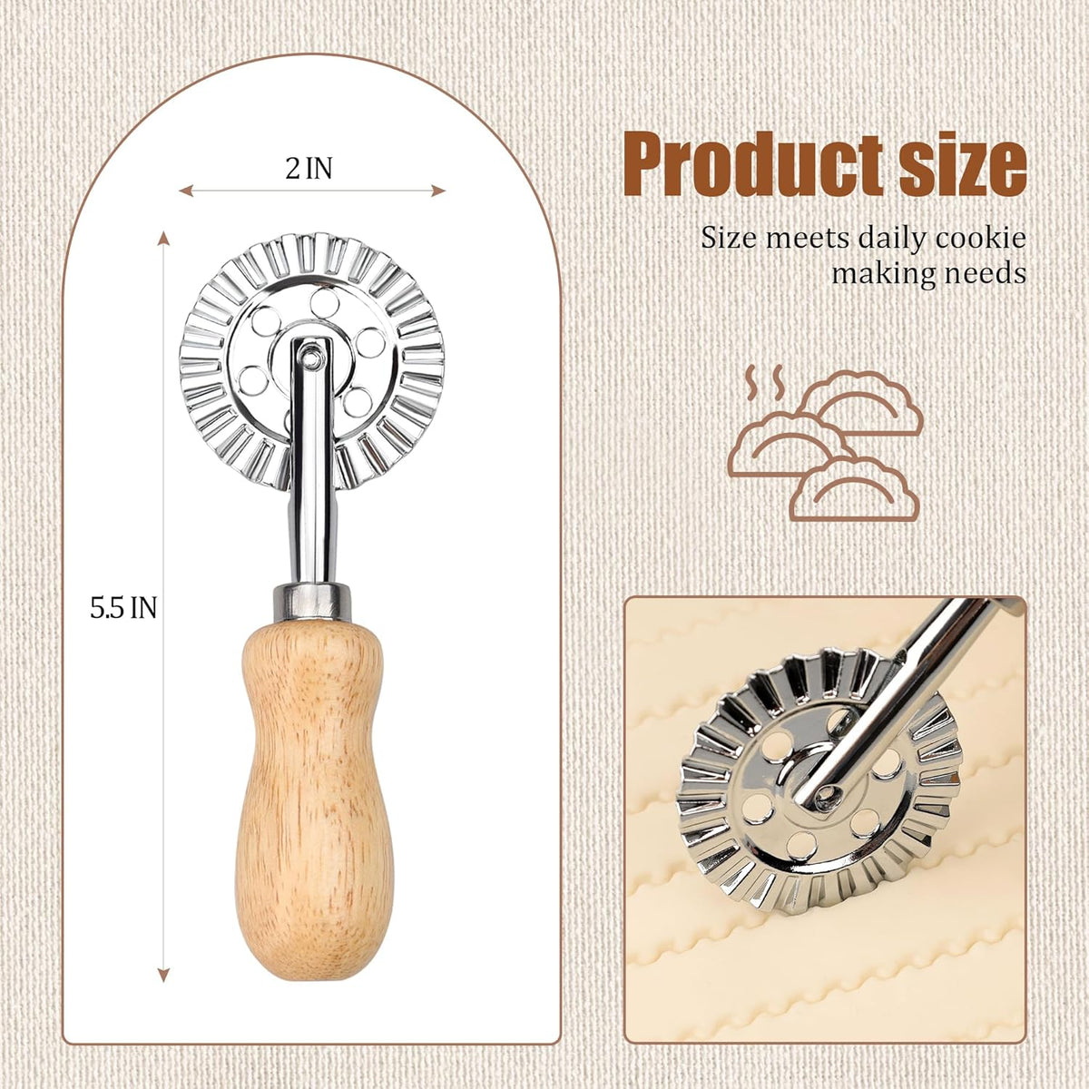 Short Handle Large Cutter Wheel - Exquisite Wooden Handle, Perfect for Pasta, Pizza, Ravioli, Cookie - Versatile Crinkle and Biscuit Cutter for Effortless Slicing