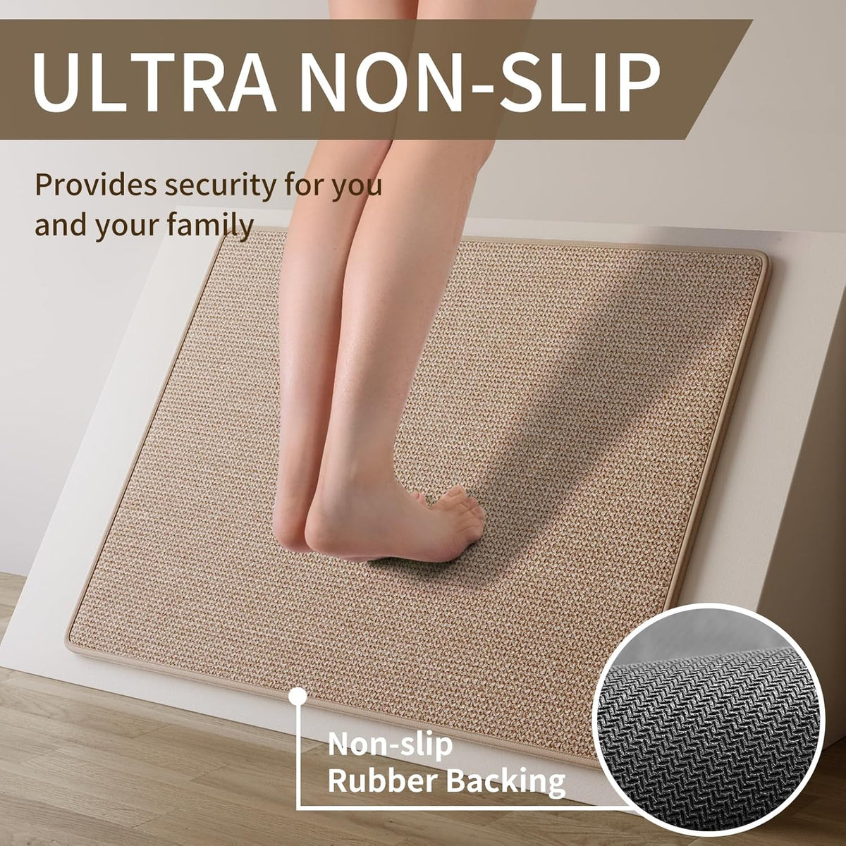 Durable Non-Slip Kitchen Mats，Kitchen Mats in Front of Sink,Quick Drying Mat for Kitchen Counter, 17x59 Brown Water and Oil Absorbent Runner Rugs for Kitchen
