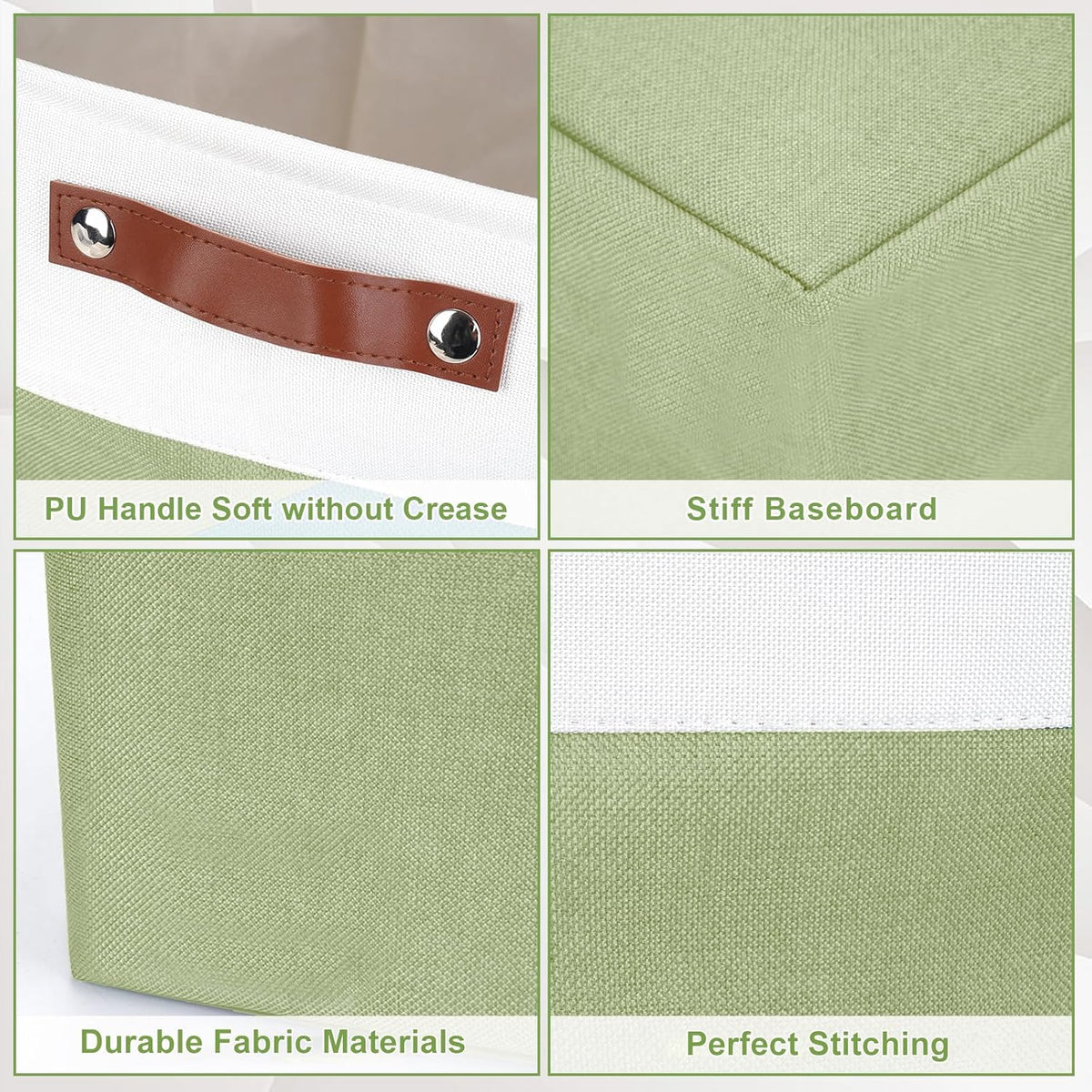 Large Fabric Storage Baskets | 50L Storage Bins, Decorative Linen Closet Baskets with Handles for Organizing, Shelf, Toys, Clothes, Home, Office, Nursery, 17x12x15Inches (Green&White)
