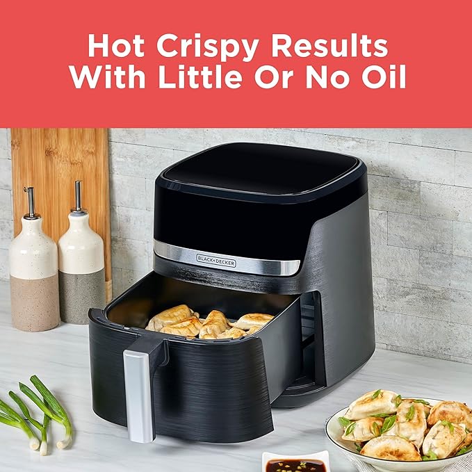 BLACK+DECKER Purifry 6QT Air Fryer, Crispy Deep Fried Taste without the Fat, Plus Bake, Dehydrate, and Keep Food Warm, Digital Touchscreen and Auto Shut-Off