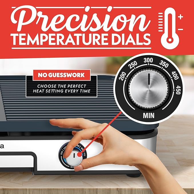 Gourmia 3-in-1 Indoor Grill & Griddle Electric Combo – Dual Independent Cooking Zones, Reversible Nonstick Ceramic Plates, XL Cooking Surface, 250–400°F Adjustable Temp, Dishwasher Safe