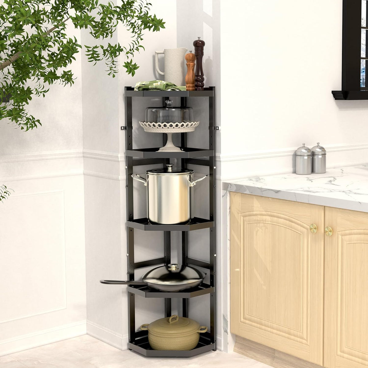 5-Tier Multifunctional Adjustable Pan & Pot Rack for Kitchen, Pan Organizer, Pot Lid Organizer (Big Corner 5-tier)