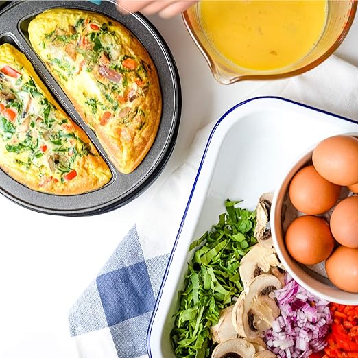 Holstein Housewares Stainless Steel 2 Section Omelet & Frittata Maker, Non Stick Coating, Easy To Clean, Indicator Lights, Compact Storage, Prepare Versatile Recipes in Minutes. 2 Portions, Teal