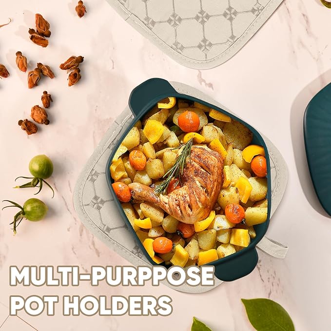 Oven Mitts Kitchen Towels Dishcloths with Pot Holders Sets 12PCS, Dish Towels Sets, Oven Gloves Pot Pads Heat Resistant 500 Degrees with Non-Slip Silicone Surface for Cooking Baking Grilling-Milkshake