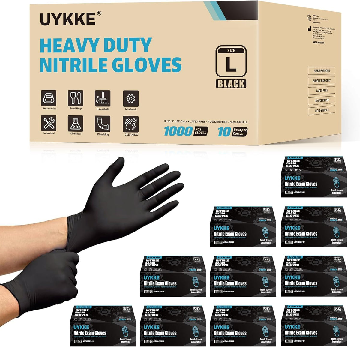 HEAVY DUTY 7 Mil Nitrile Black Gloves Disposable Latex Free Rubber Latex Cleaning Mechanic Food Prep Gloves 1000PCs