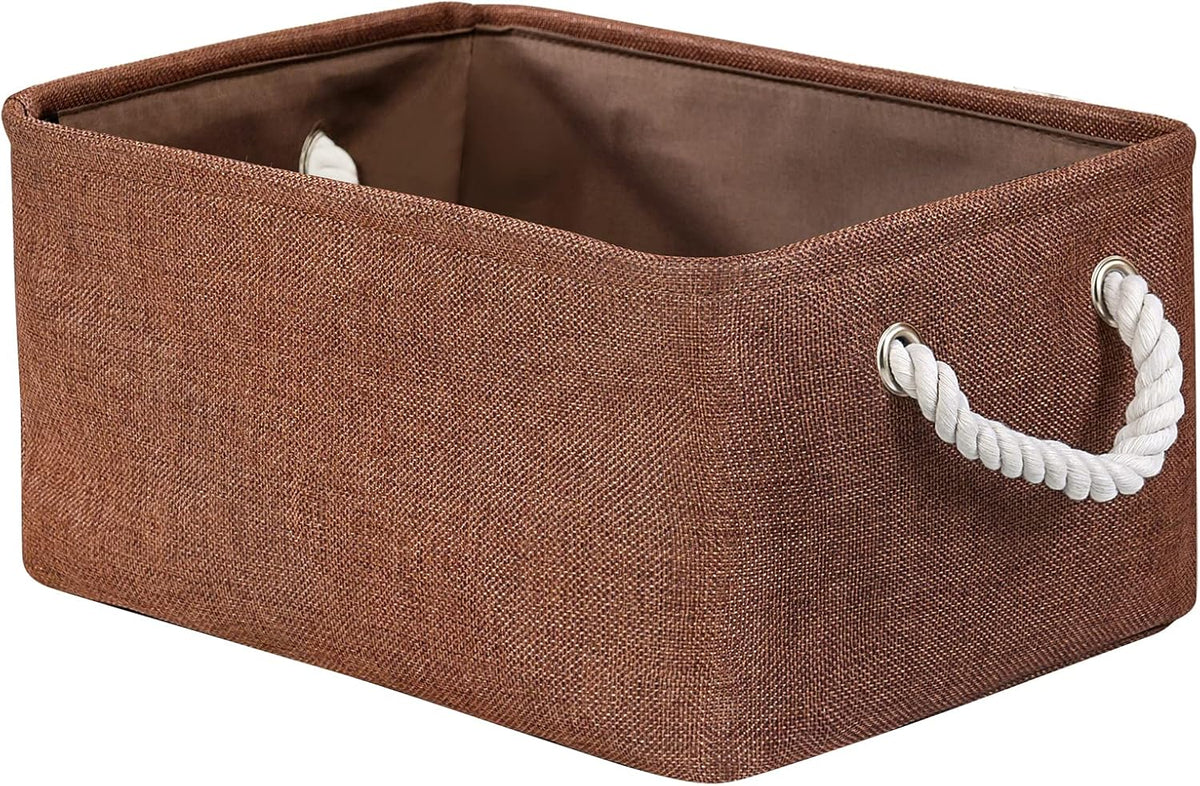 TheWarmHome Fabric Storage Basket for Home, Shelf, Closet - Canvas Bin for Dog Toys and Baby Items (Brown, 1 Pack, 13.8L9.8W6.7H)