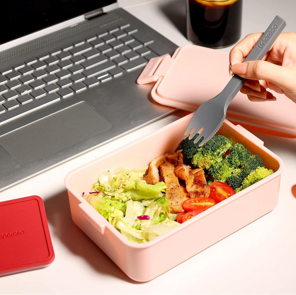 linoroso Stackable Bento Box Adult Lunch Box | Meet All You On-the-Go Needs for Food, Salad and Snack Box, Premium Bento Lunch Box for Adults Include Utensil Set, Dressing Containers - Frozen Berry