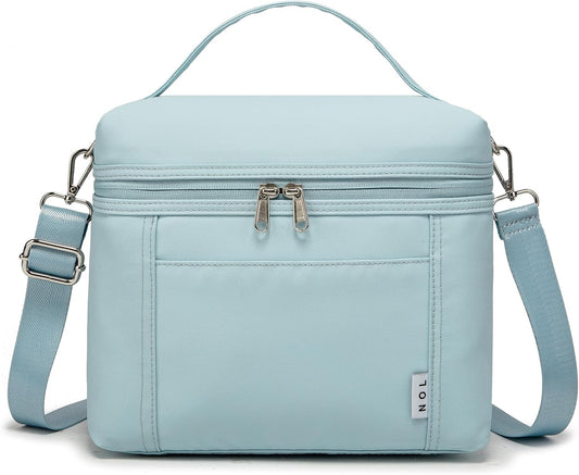 NOL Natural Organic Lifestyle Insulated Lunch Bags for Women Cooler Bag Lightweight Nylon Waterproof Lunch Box For Work (Light blue, Medium(normal))