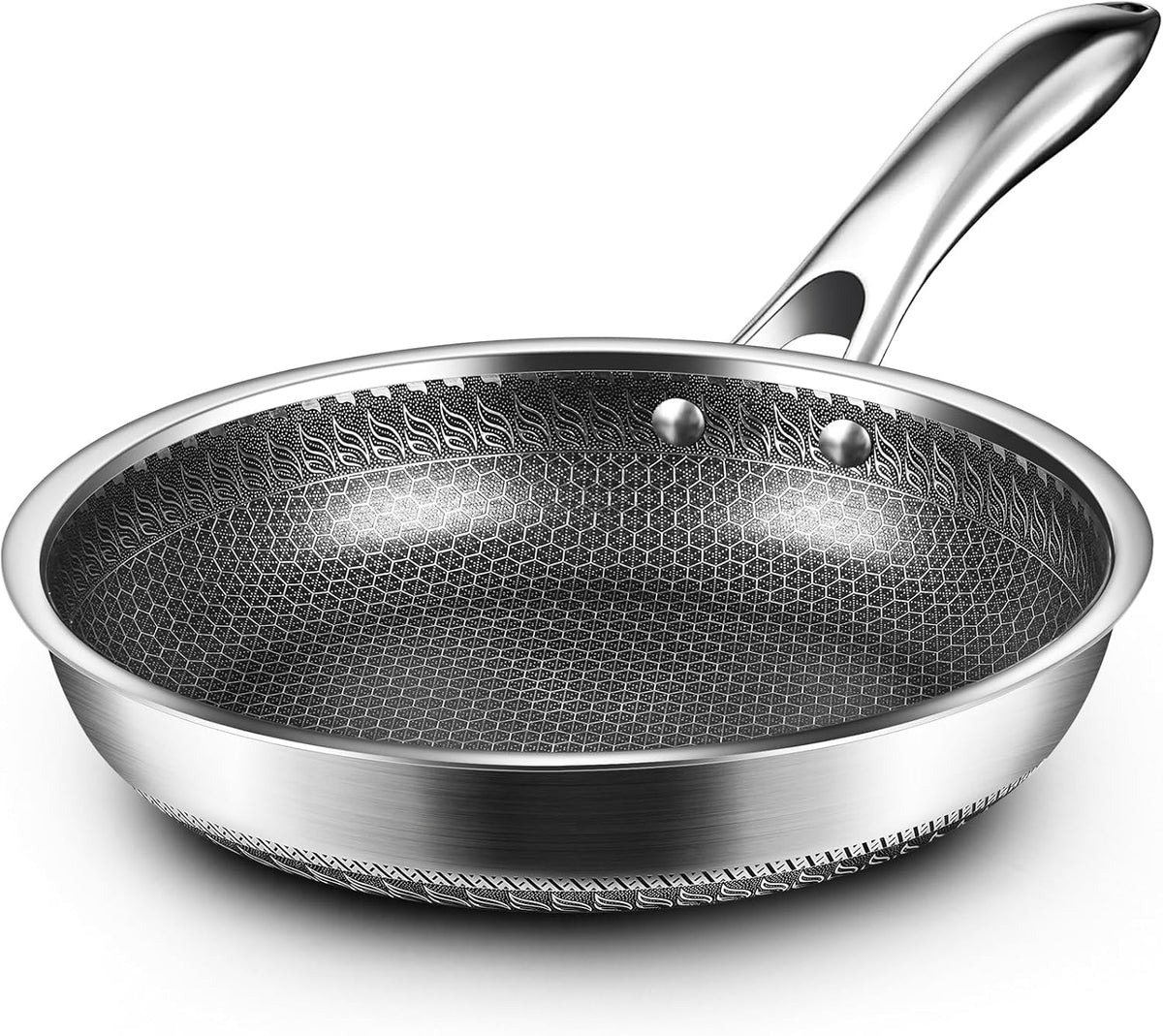 MDHAND 12 Inch Nonstick Frying Pan, Premium Stainless Steel Skillet with Stay-Cool Handle, No Coating, Dishwasher-Friendly, Oven-Safe, Induction Ready, Compatible with All Cooktops