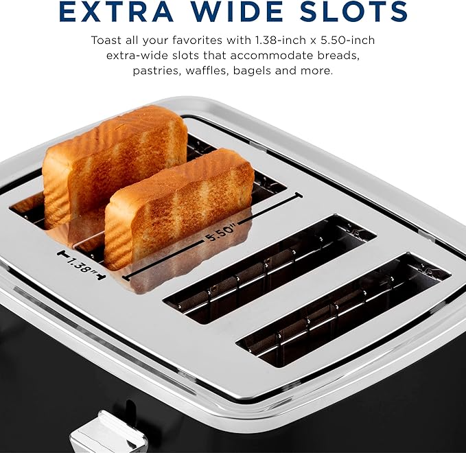 GE 4 Slice Toaster | Extra Wide Slots for Bagels, Breads, Waffles & More | 7 Shade Options | Countertop Kitchen Essentials | 1500 watt, Black