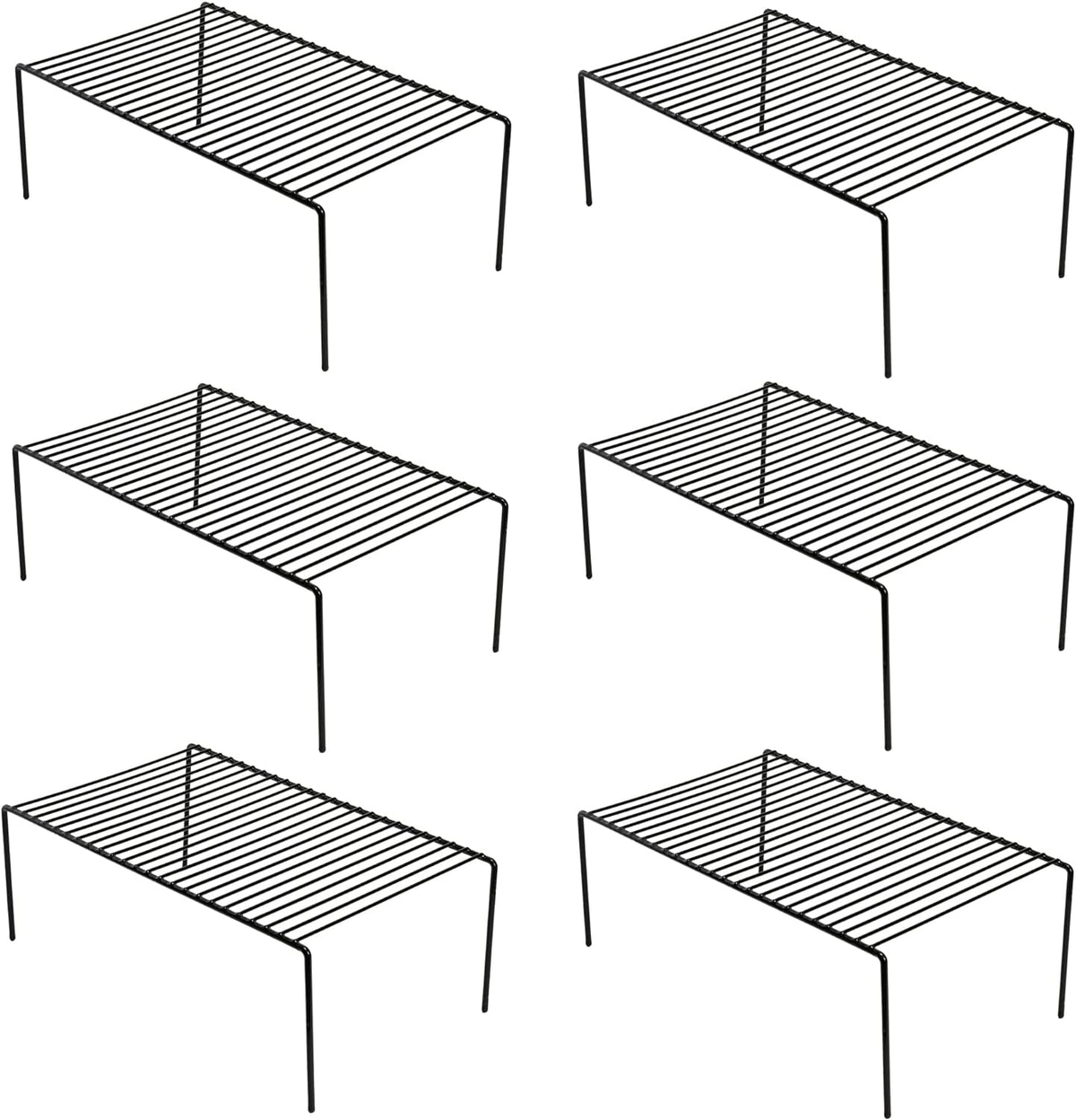 iPEGTOP Set of 6 Large (15.7 x 9.4 Inch) Kitchen Cupboard Organiser, Freezer Cabinet Storage Metal Shelf Wire Rack, Rustproof Steel Shelves for Fridge Pantries Countertops Utensils, Black