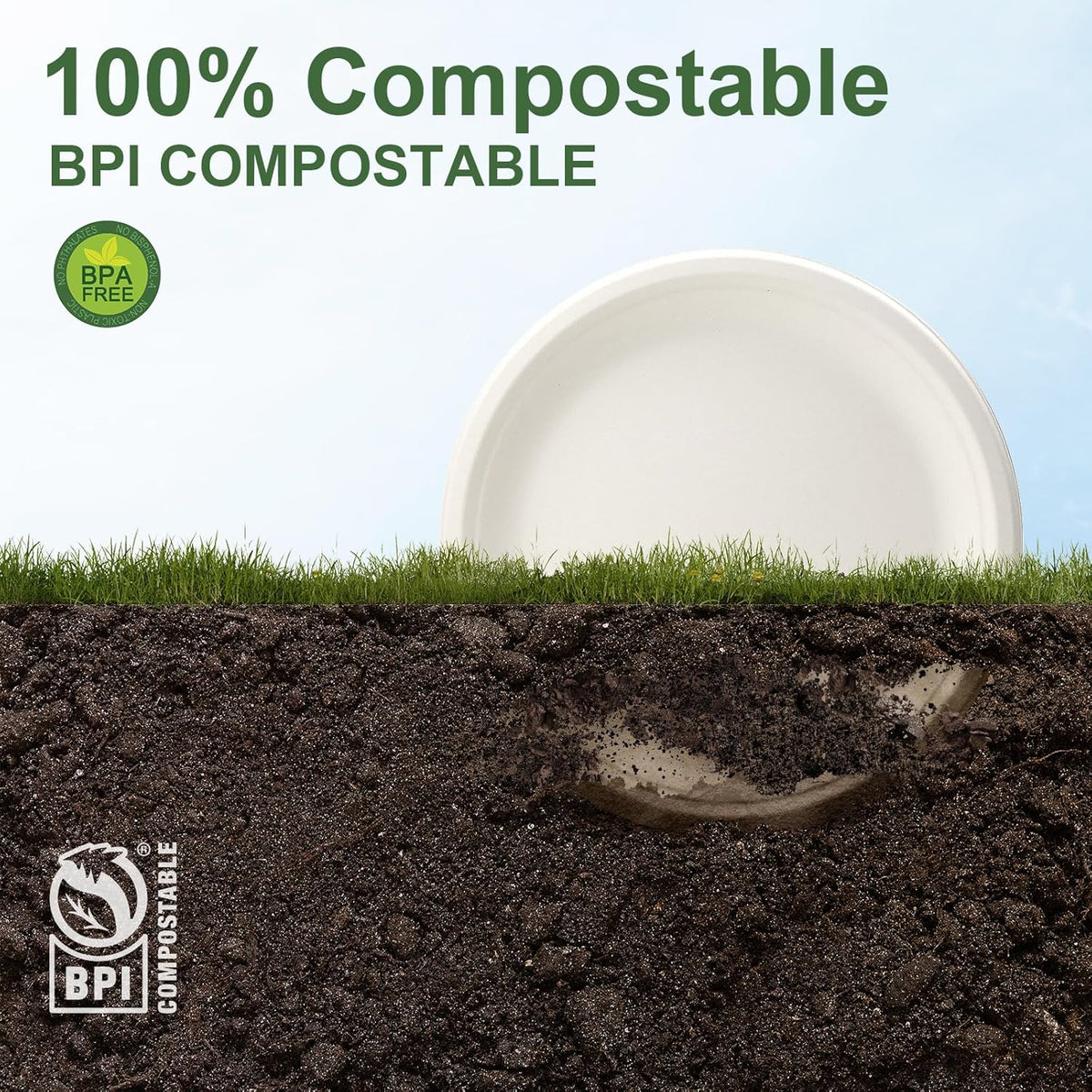 WELLIFE 100% Compostable Paper Plates 9 Inch, 125-Pack Heavy Duty Paper Plates Bulk,Biodegradable Bagasse,Eco-Friendly Disposable Dinner Plate for BBQ,Picnic,Party (BPI Certified,Microwaveable)