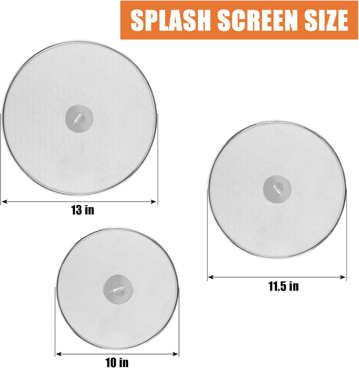 3-Pack Splatter Screens for Frying Pan - Stainless Steel Grease Splatter Guard with Foldable Knob, Ultra-Fine Mesh, Rust-Free (10", 11.5", 13") - No Oil Mess, No Burns