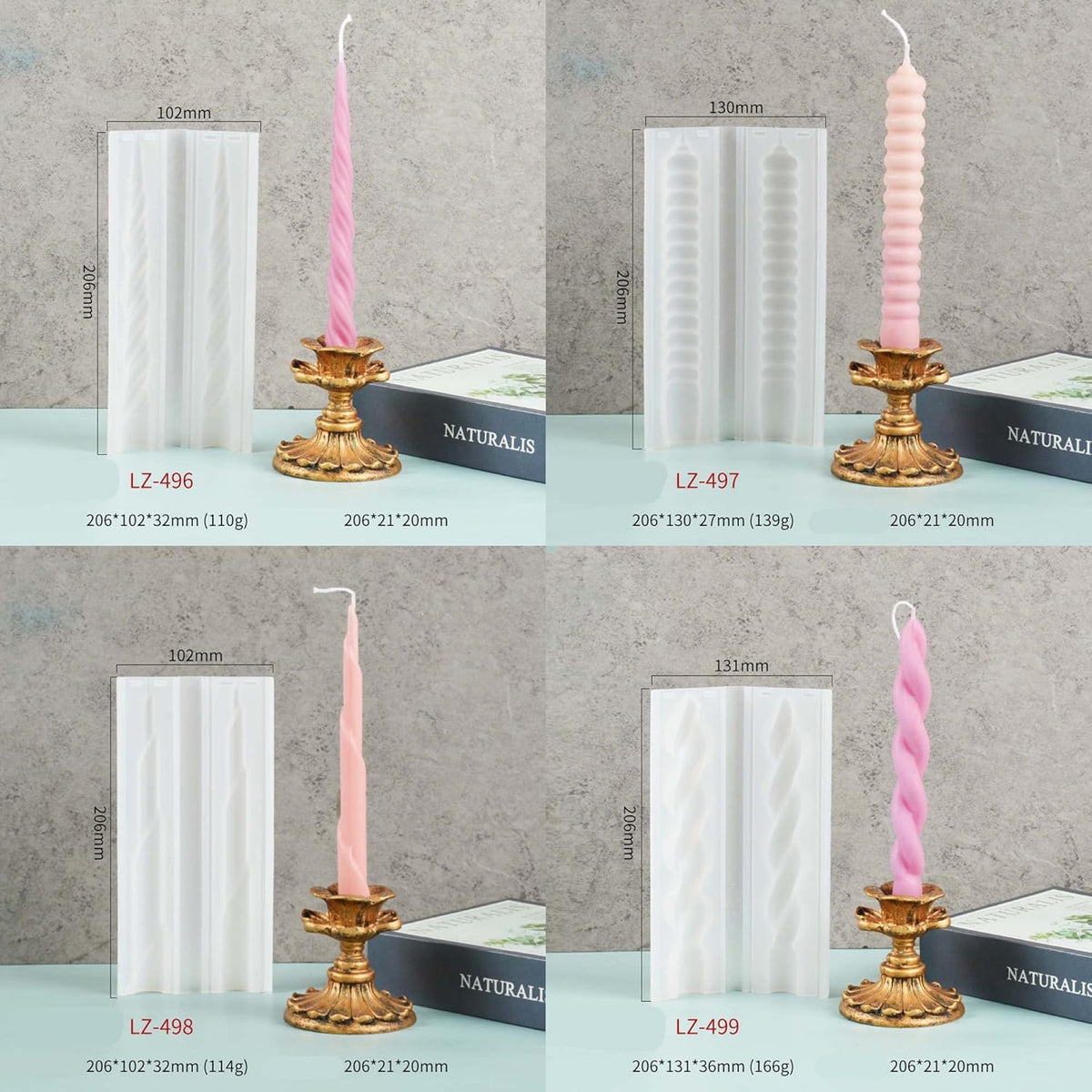 8-Piece Spiral Candle Molds - Cylinder, Pillar, Clay & Resin Casting Molds for Craft Supplies