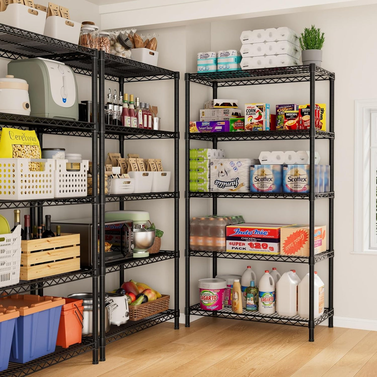 SINGAYE 5 Garage Heavy Duty Shelving Unit Kitchen Pantry Close Home Organizers and Storage Bathroom Shelf Laundry Room Organization Industrial Book Metal Wire Adjustable Shelves