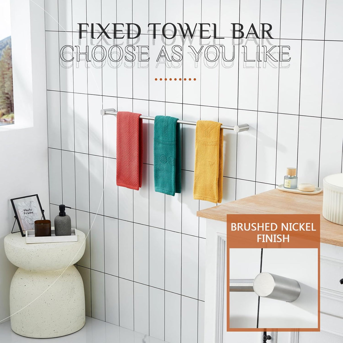 KOKOSIRI Towel Holder Brushed Nickel 36-Inch Towel Rack for Bathroom Wall Mount Single Bar Stainless Steel Bathroom Hardware Accessories, B4007BR-L36