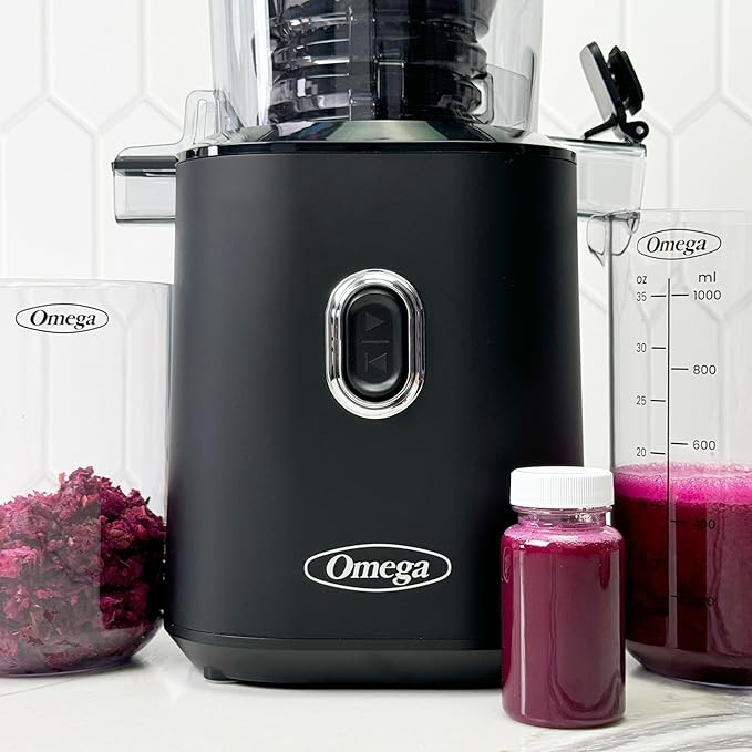 Omega Cold Press Juicer – Slow Masticating Hands Free Juicer Machine for Vegetables and Fruits with Wide Mouth Hopper for Whole Recipe Batch Juicing, Time Saving Series, Easy to Clean, 150-Watt Motor