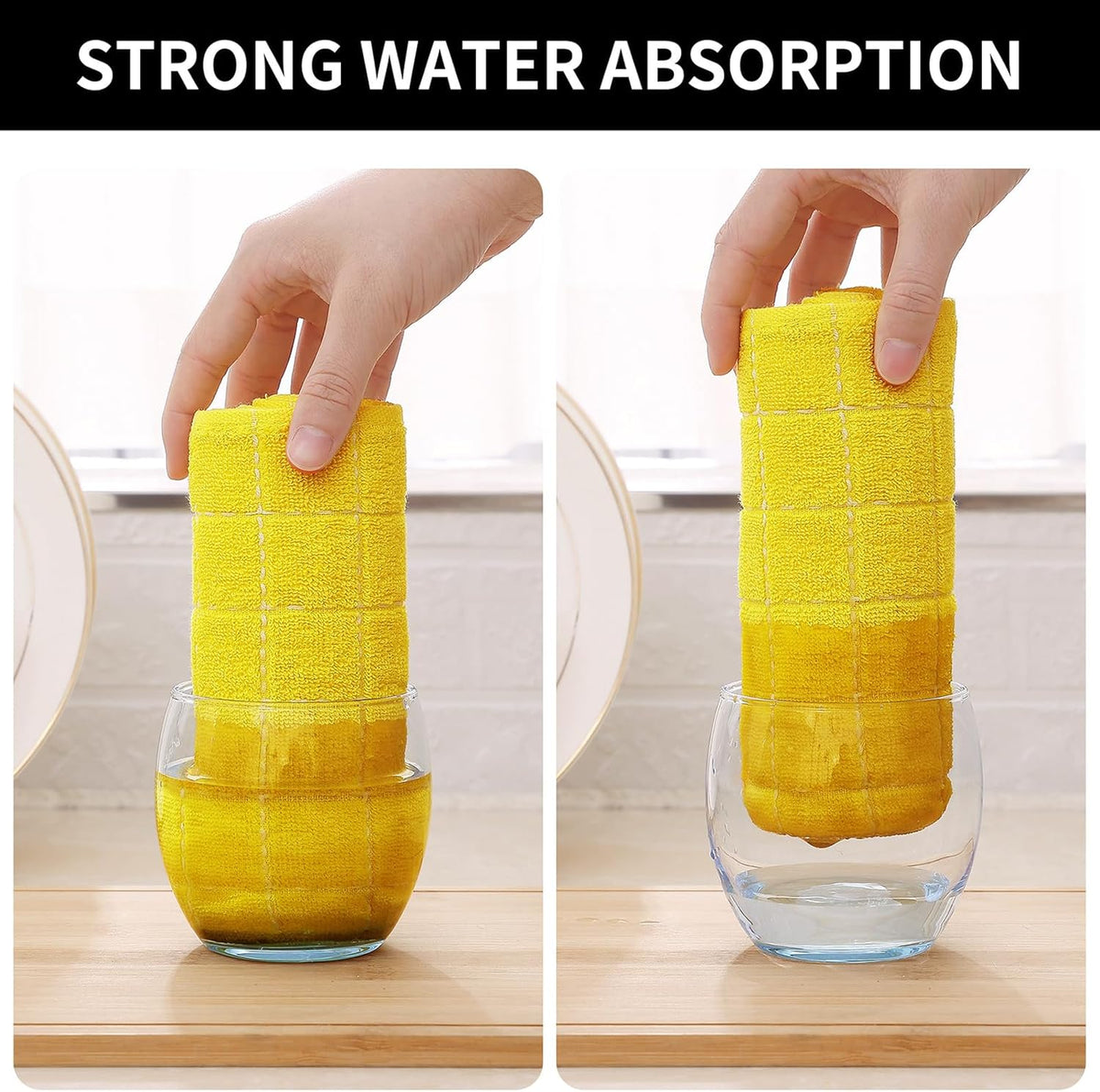 Homaxy 100% Cotton Terry Kitchen Towels(Yellow, 13 x 28 inches), Checkered Designed, Soft and Super Absorbent Dish Towels, 6 Pack