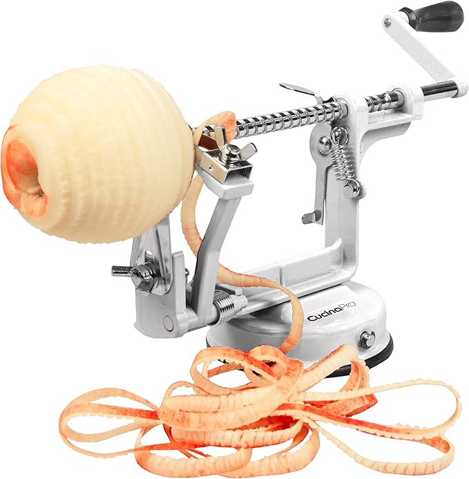 Apple Peeler and Corer - Durable, Heavy Duty Chrome Cast Iron with Powerful Countertop Suction, Hand Crank for Fruits, Apples, Potatoes or Veggies, Fall Picking Season and Holiday Pie Making Essential