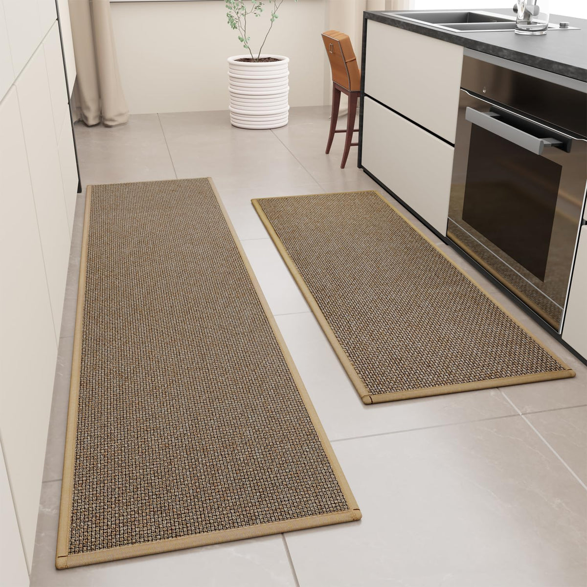 Kitchen Mat Set of 2 PCS, Cushioned Non Slip Rugs for Kitchen Floor, Absorbent Runner Comfort Standing Mats Washable for Kitchen, Office, Home,(Brown, 17.3"x47"+17.3"x71")