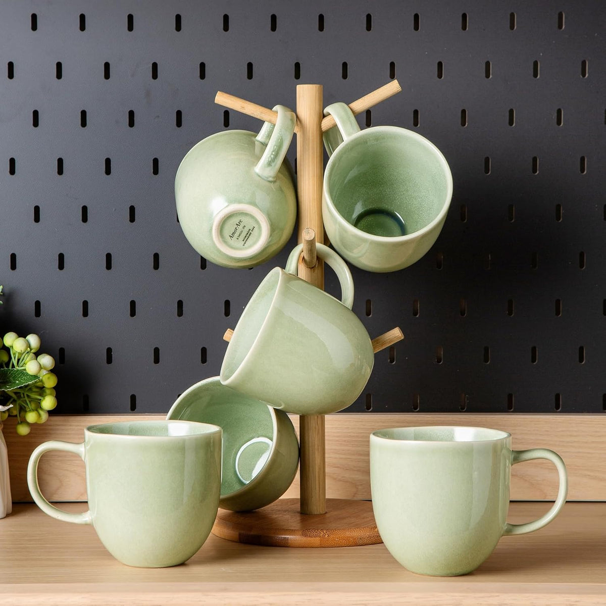 AmorArc 12oz Coffee Mugs, Ceramic Coffee Mugs set of 6 for Man, Woman, Dad, Mom, Modern Coffee Mugs with handle for Latte/Cappuccino/Milk/Cocoa. Dishwasher&Microwave Safe, Olive Green