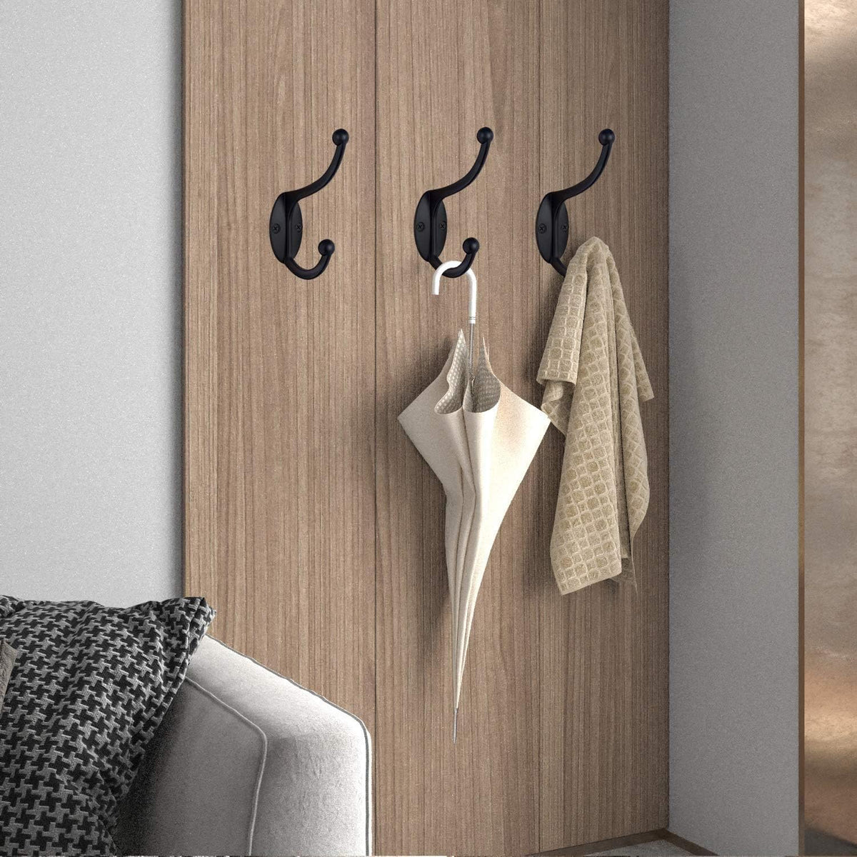 ZEYU Wall Hooks,10Pcs Coat Hooks Hardware Towel Hooks for Hanging Coats Double No Rust Black Robe Hooks Wall Mounted with Screws for Key, Towel, Bags, Cup, Hat