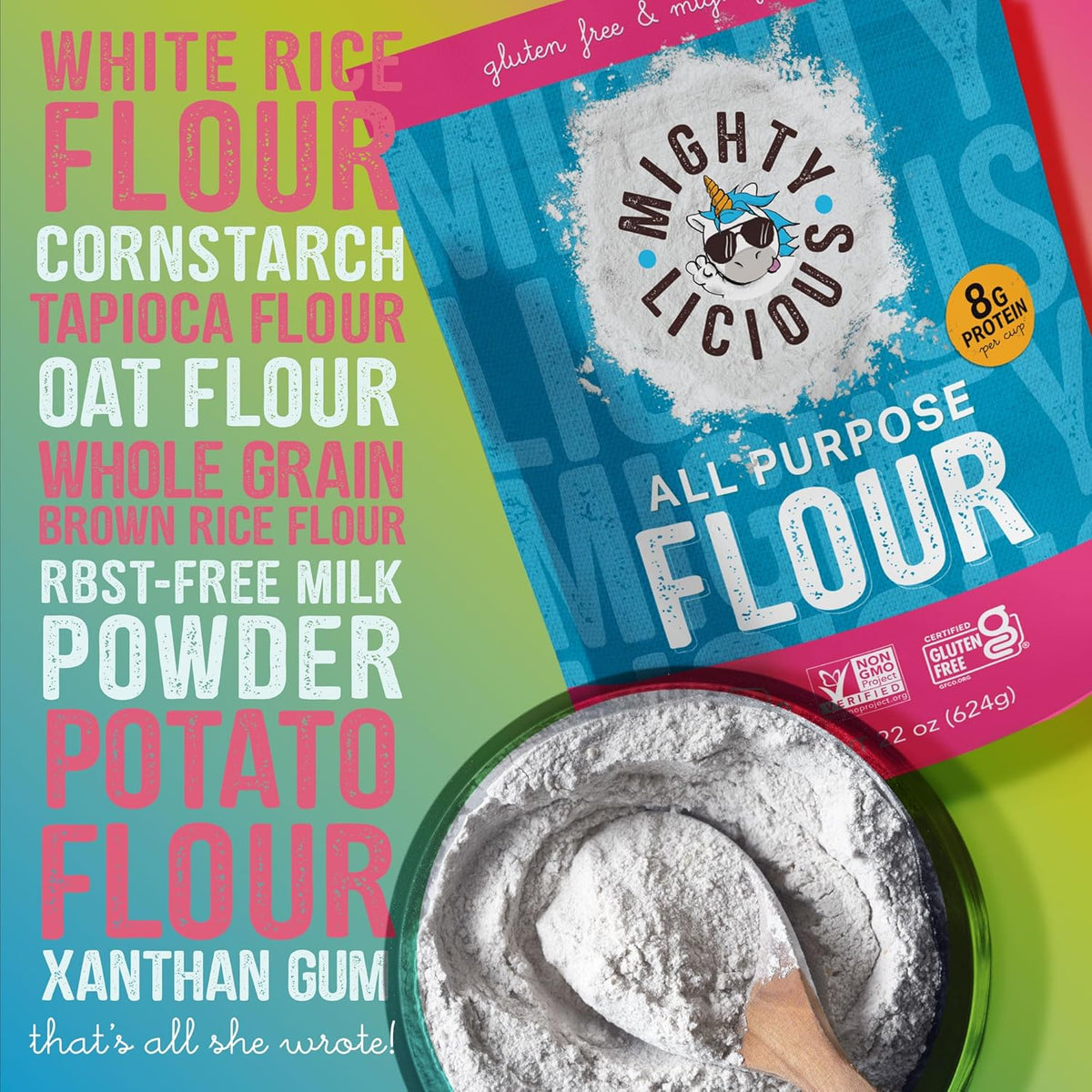 Mightylicious Gluten-Free All-Purpose Flour - Superfine Rice Flour - Non-GMO - Allergen Friendly - Ideal for Baking, Cooking, and Topping for Cakes, Bread, Muffins - 3-Pack (66oz Total, 4.3lbs)