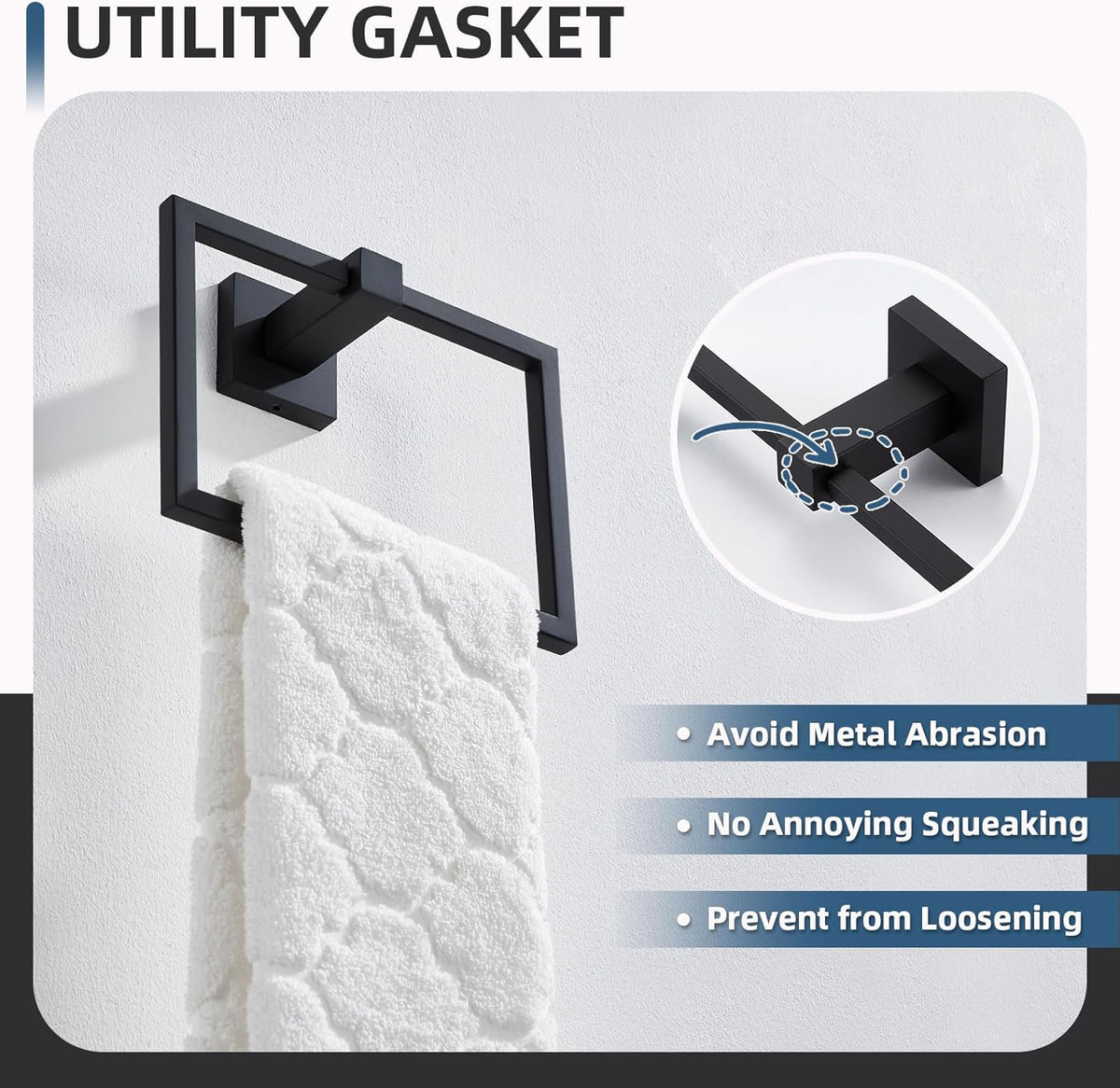 Bathroom Swivel Towel Ring Matte Black, Angle Simple SUS 304 Stainless Steel Hand Towel Holder for Wall Mount, 7.09 Inches