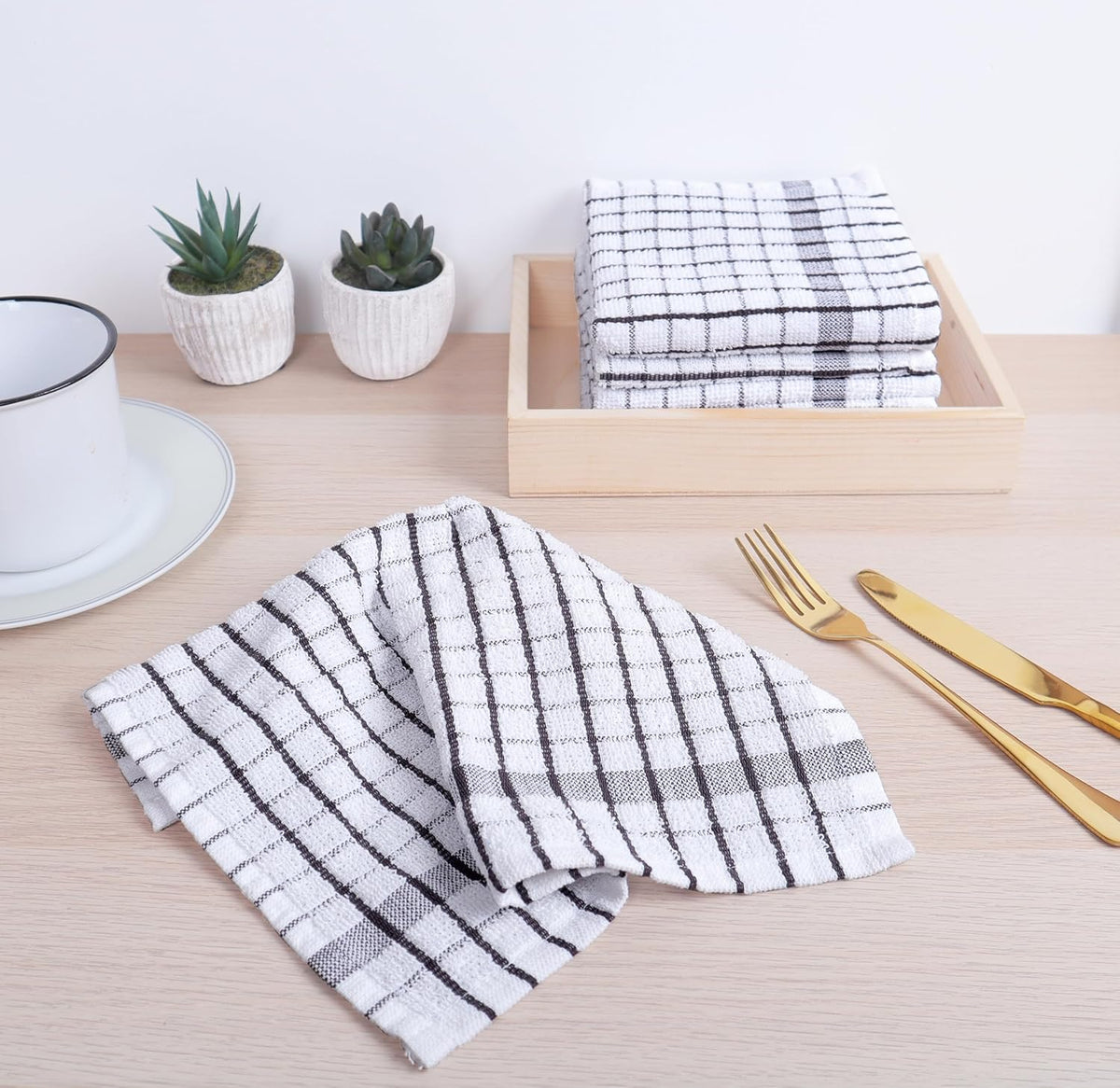 AMOUR INFINI Kitchen Dish Cloths Set of 8 - Ultra Soft, Highly Absorbent, Quick-Drying Terry Cotton Dishcloths 12"x12" Inch Wash & Cleaning Cloths for Kitchen & Dishwashing (D.Grey)
