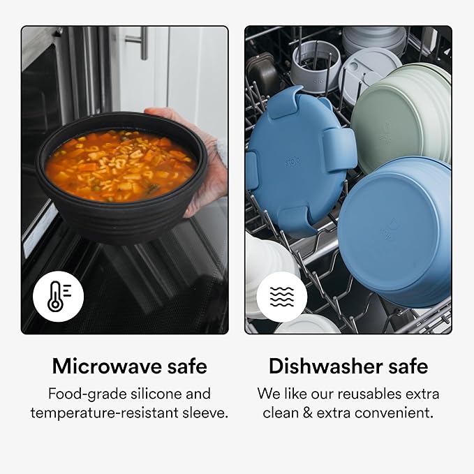 STOJO Collapsible Bowl - Translucent Eucalyptus, 36oz - Reusable Silicone Bowl for Hot and Cold Food - Perfect for Travel, Meal Prep, To-Go Lunch, Camping & Hiking - Microwave & Dishwasher Safe