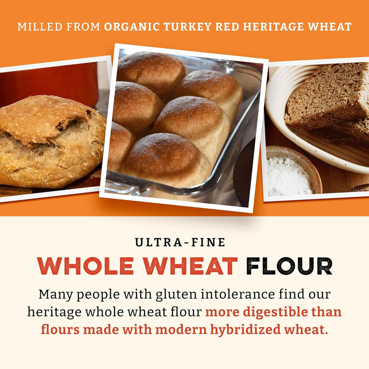 Sunrise Flour Mill Organic Heritage Whole Wheat Flour - 2 lbs | Easier to Digest with Less Bloating | No Bleaching or Bromating | Zero Additives