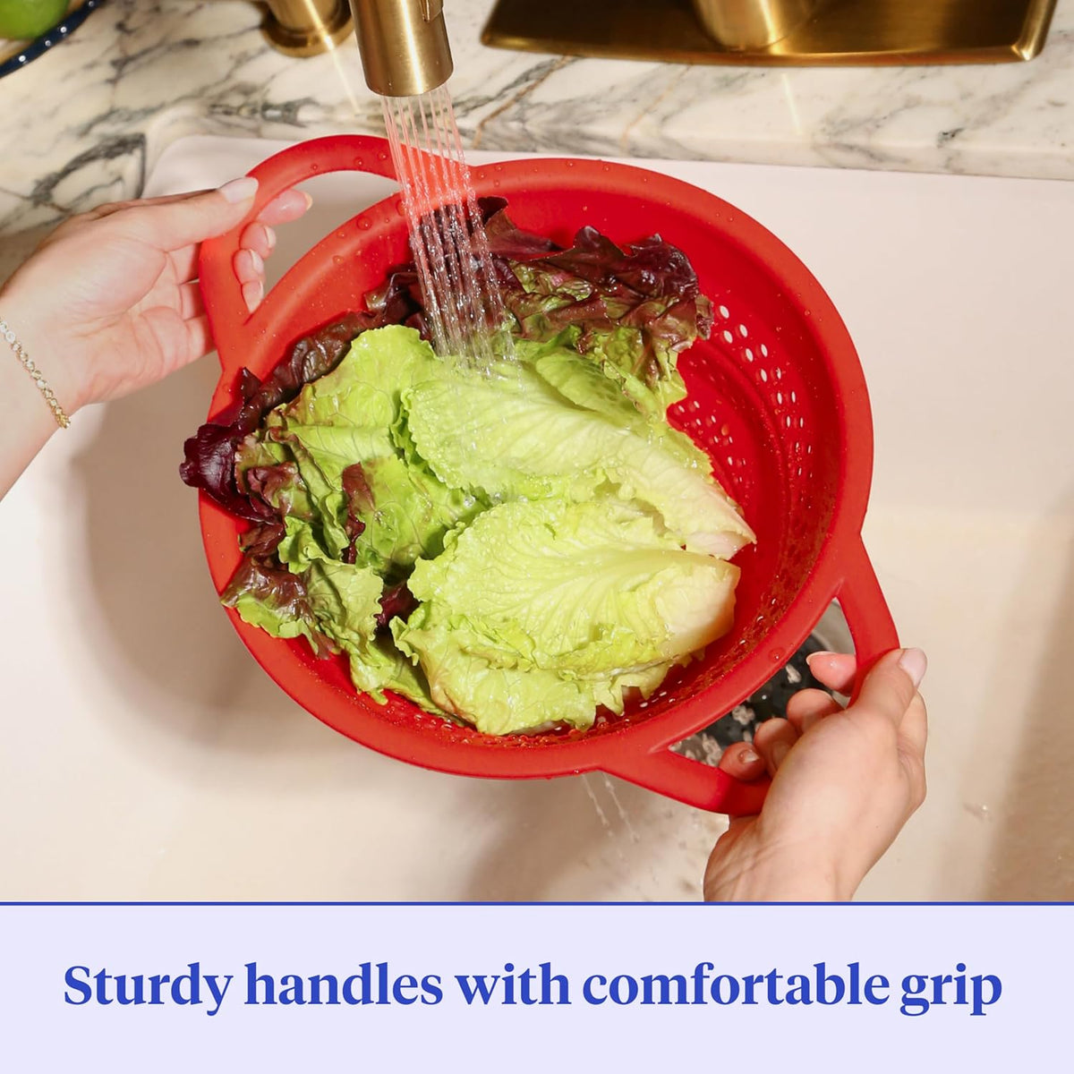 GIR Collapsible Colander for Kitchen – Space-Saving Strainer & Steamer – BPA-Free, Heat-Resistant, Dishwasher Safe Kitchen Strainer with Stainless Steel Rim – Durable Collapsible Colander - Red