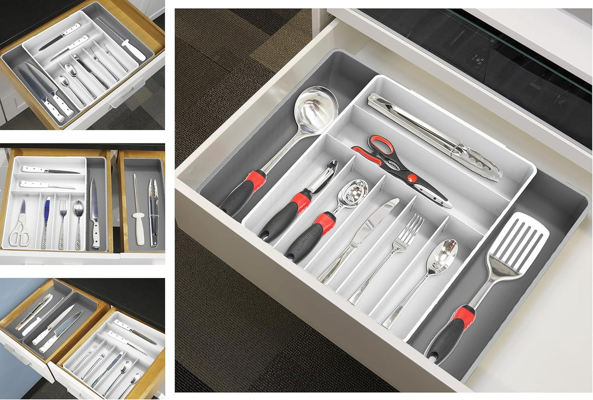 Simple Houseware Expandable Kitchen Drawer Flatware Organizer, Gray/White