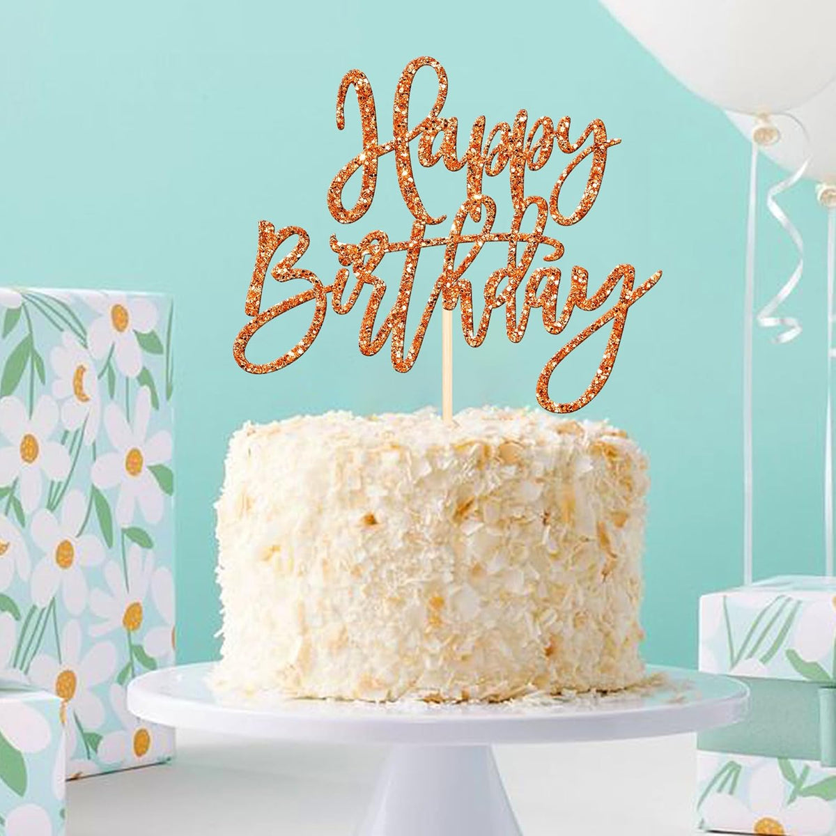 ZHUOWEISM 1 PCS Happy Birthday Cake Topper Glitter Happy Birthday Cake Pick for Celebrating Happy Birthday Anniversary Theme Party Cake Decorations Supplies Orange