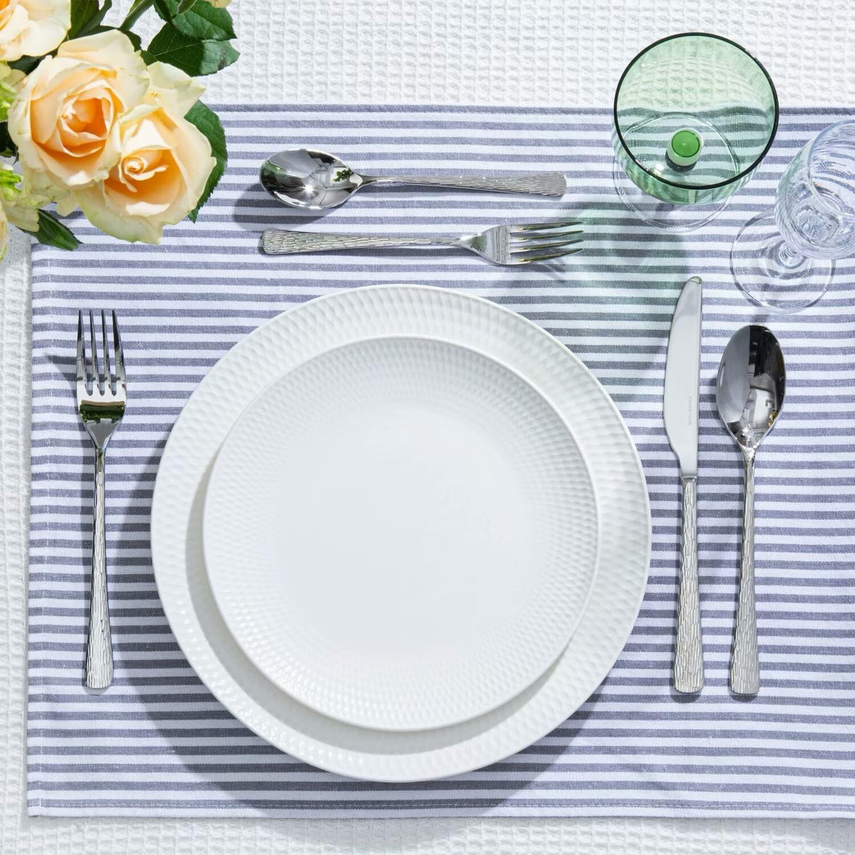 KINGSTONE Hammered Silverware Set, Flatware Set with Serving Utensils, 18/10 Stainless Steel Premium Cutlery with Unique Ripple Handles Design Mirror Polished - Dishwasher Safe (65-Piece)