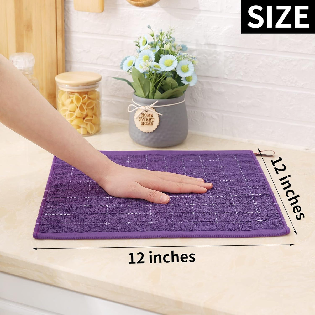 Homaxy 100% Cotton Terry Kitchen Dish Cloths, Ultra Soft and Absorbent Dish Towels for Kitchen, Suitable for Drying and Washing Dishes, 6 Pack, 12 x 12 Inches, Purple