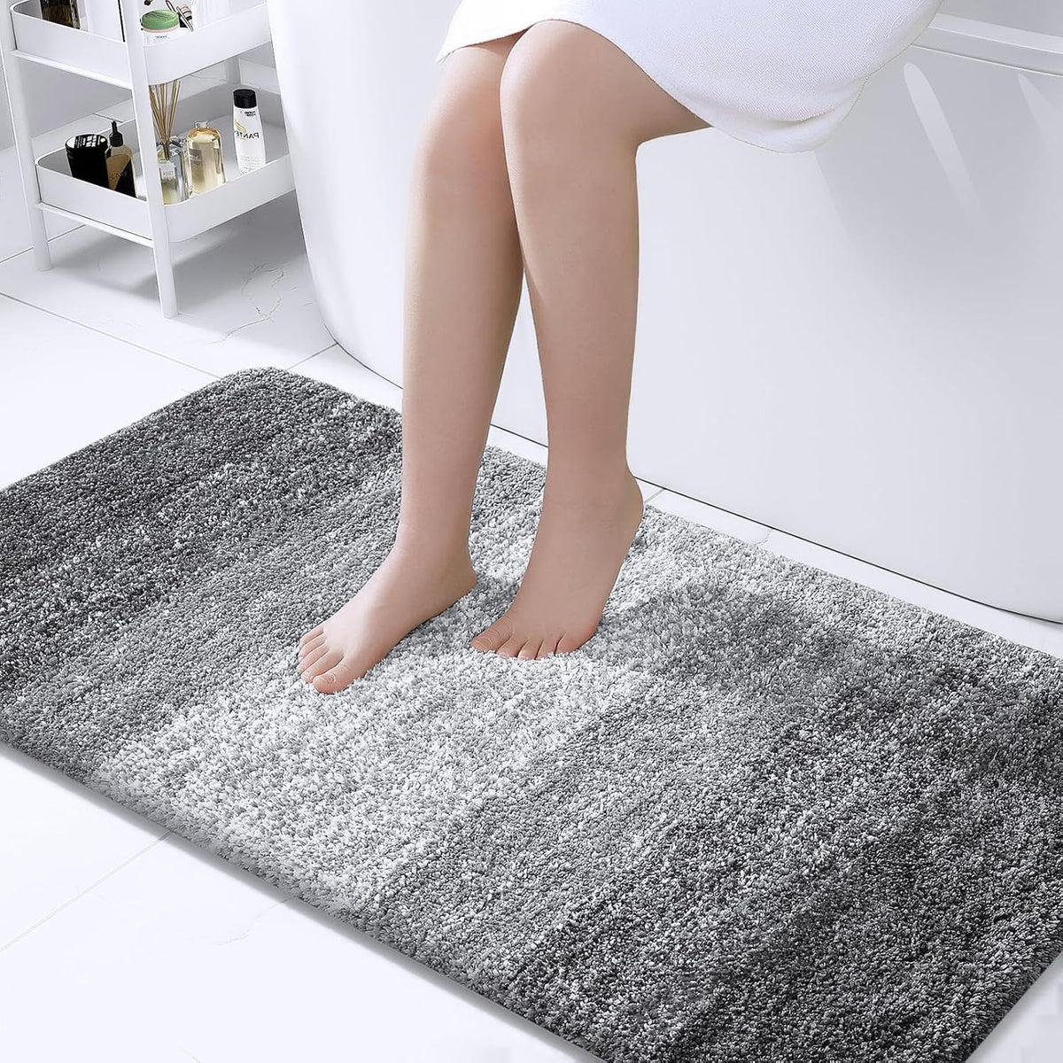 OLANLY Bathroom Rug Mat 47x24, Extra Soft and Absorbent Microfiber Bath Rugs, Non-Slip Plush Shaggy Bath Carpet Runner, Machine Wash Dry, Bath Mats for Bathroom Floor, Tub and Shower, Grey