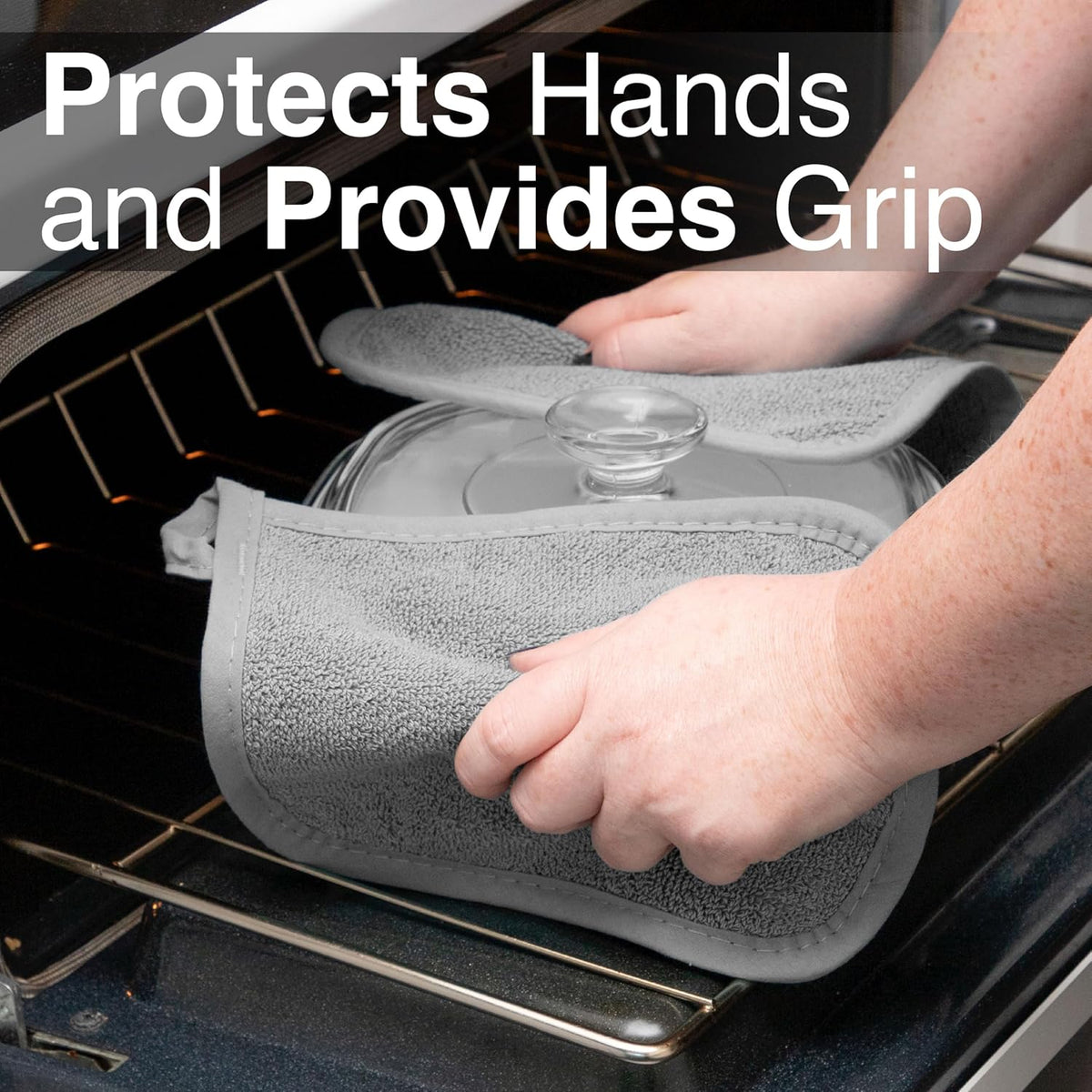 RITZ Terry Potholder & Hot Pad: Unparalleled Heat Resistant, Durable 100% Cotton – Ergonomically Designed for Optimal Grip – Easy-Care Machine Washable – 4-Pack, Titanium Grey