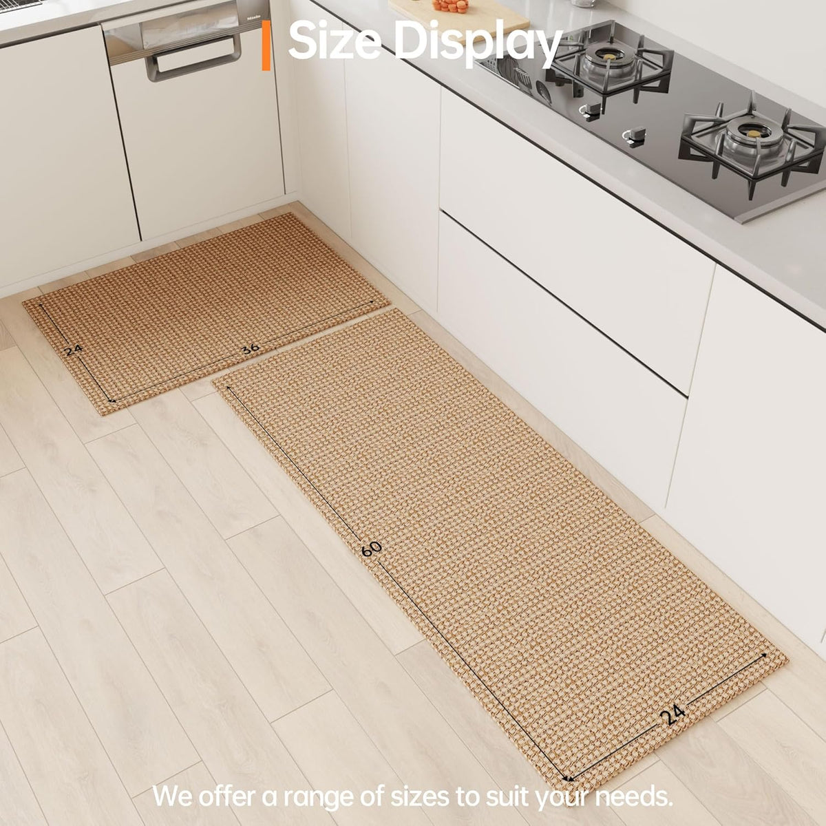 Kitchen Rugs and Mats Non Skid Washable [2PCS] (24" x 36"+ 24" x 60"), Absorbent Kitchen Floor Mats, Boho Cotton Kitchen Runner Rugs Comfort Standing Mat for Sink Hallway Laundry