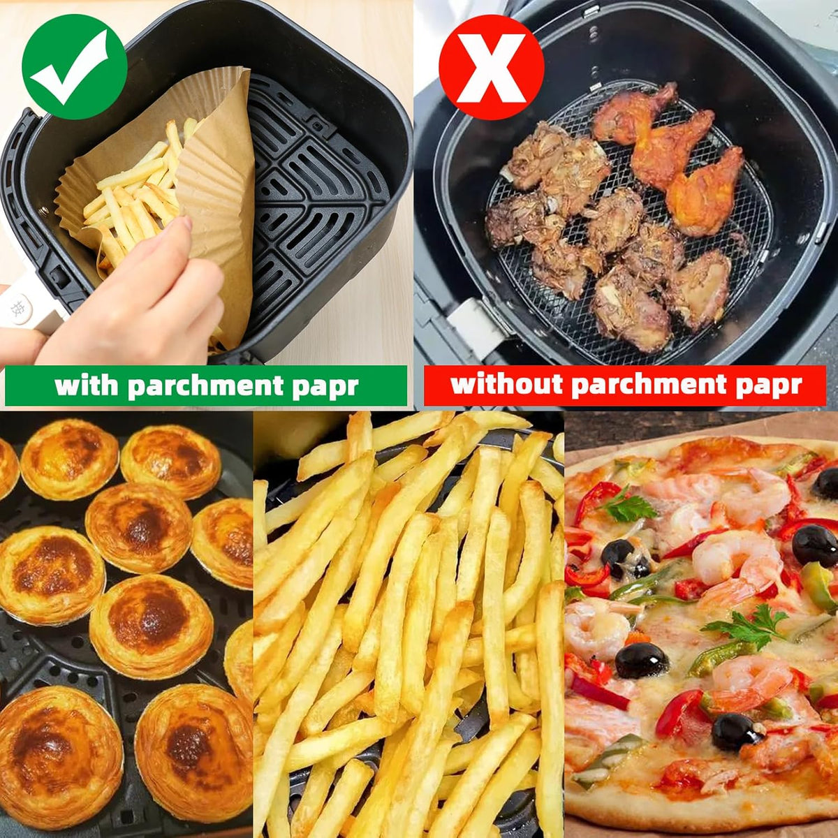 Air Fryer Liners Disposable,200PCS Victoyaw 10 Inch Square Air Fryer Parchment Paper Liners for 8-12QT Air fryer,Easy to Clean Non-Stick Waterproof Airfryer Paper Liner