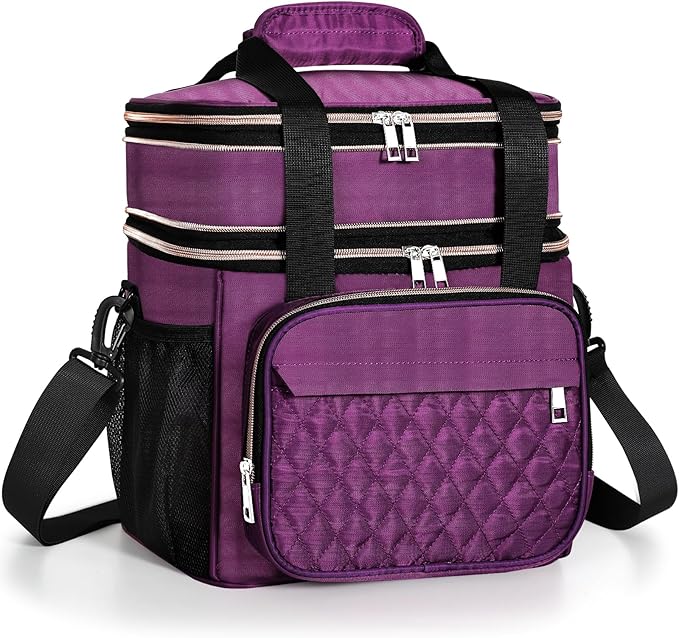 GLENKEY Expandable Insulated Lunch Box, Double Deck Lightweight Large Lunch Bag Tote Leakproof Cooler Bags for Women Adults Work Outdoor Picnic Daytrip, Purple,16L