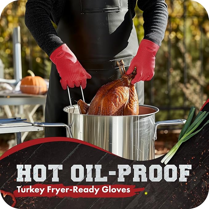 KITCHEN PERFECTION Silicone Smoker Oven Gloves -Extreme Heat Resistant BBQ Gloves -Handle Hot Food Right on Your Grill Fryer&Pit|Waterproof Grilling Cooking Baking Mitts|Superior Value Set +3 Bonuses