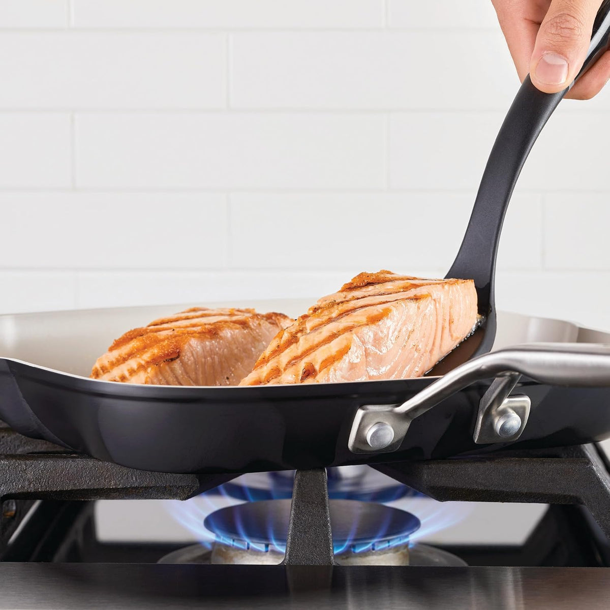 KitchenAid Hard Anodized Ceramic Nonstick Grill Pan/Griddle, Square, 11.25 Inch, Matte Black