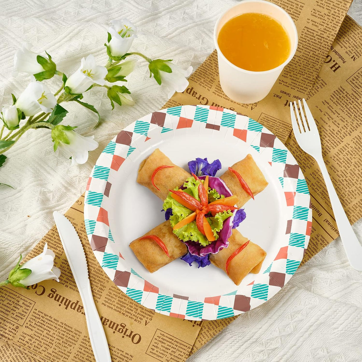 FOCUSLINE 360pack Paper Plates 8.375 Inch, Disposable Paper Plate Bulk 360 Count, Soak-Proof & Cut-Proof Bulk Plate for Parties, Picnic and Family Gatherings.