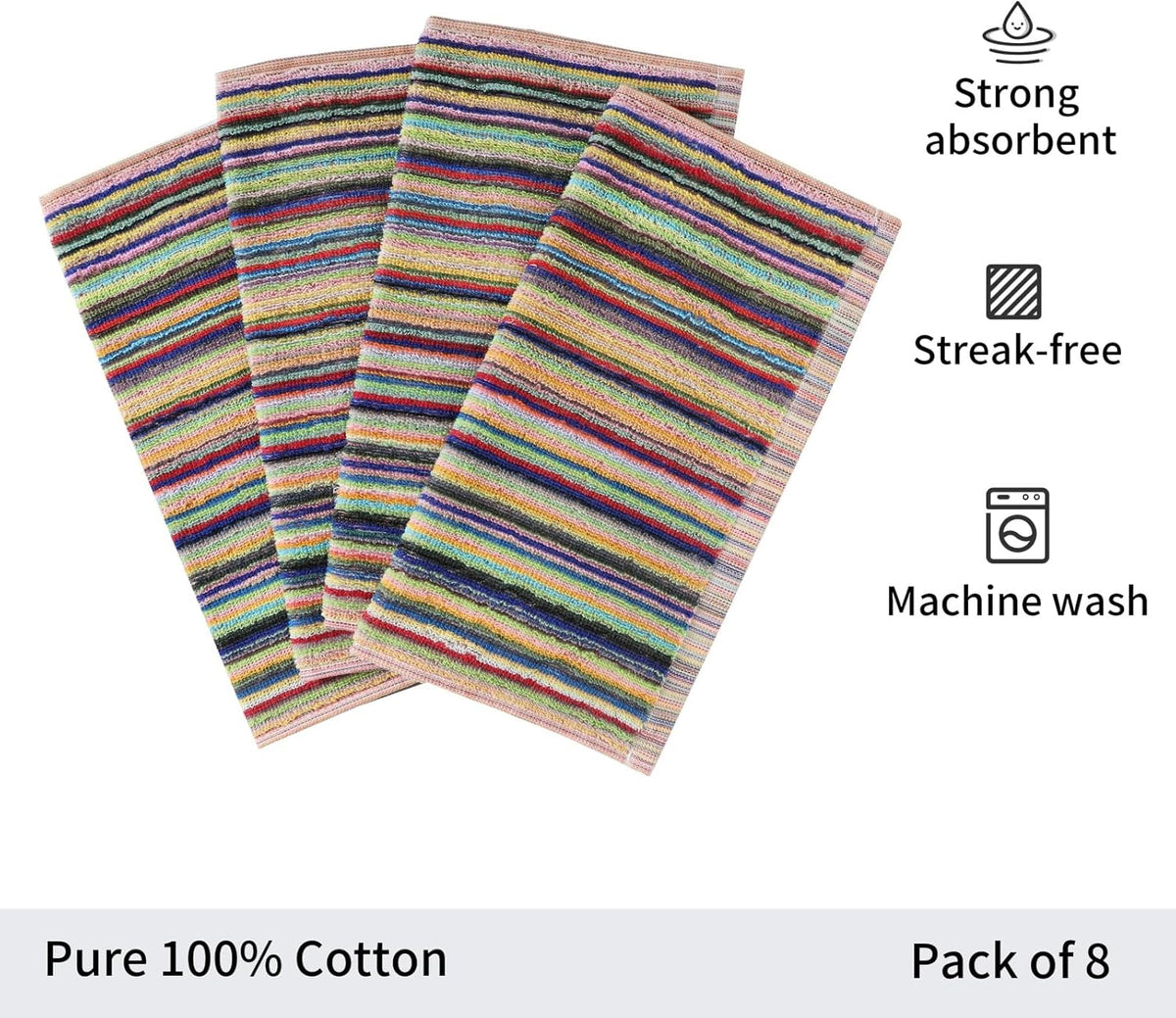 Oeleky Kitchen Dishcloths for Washing Dishes, Ultra Absorbent Dish Rags, Cotton Cleaning Cloths Pack of 8, 12x12 Inches (Multi-1, 12x12 inch)