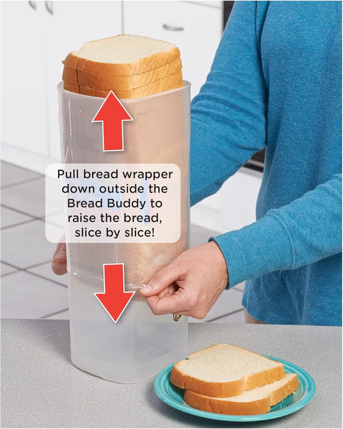 Buddeez Bread Buddy Airtight Bread Storage Container- Slice by Slice Dispensing Design - Perfect Pantry Organizer - White Lid Pack of 2