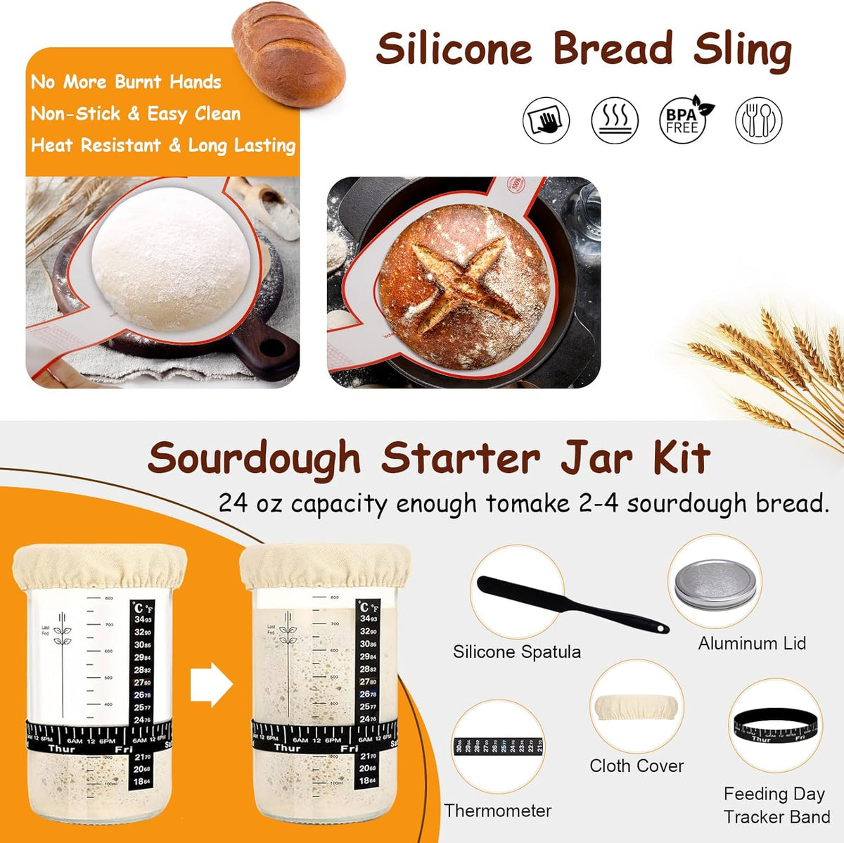 Sourdough Starter Kit, Sourdough Bread Baking Supplies, Cotton Rope Banneton Bread Proofing Basket Set with Sourdough Starter Jar for Bread Making Baking, Sour Dough Kit Tools Gifts for Bakers Women
