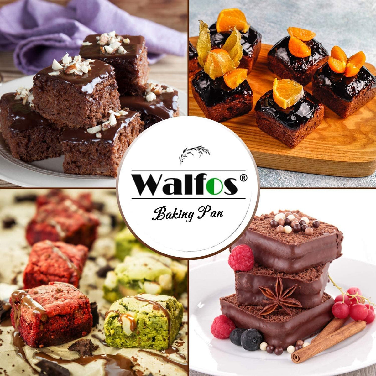 Walfos Mini Silicone Brownie Pan - 2 Piece 6-Cavity Non-stick Square Baking Pan, Perfect for Mini Brownies, Cornbread, Muffin and Cakes, BPA Free and Dishwasher Safe